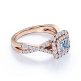 Three Stone 1.50 ct Princess Aquamarine Halo Engagement Ring