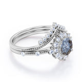 Vintage 1 Ct Round Cut Salt and Pepper Diamond Wedding Ring Set