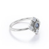 Flower Cluster 0.75 Carat Round Cut Dark Grey Salt and Pepper Diamond Bezel Setting Plain Shank Engagement Ring