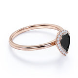 Elegant 1.25 Carat Pear Created Lab Black Diamond and Pave Engagement Ring in White Gold