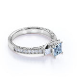 1.50 ct Princess Aquamarine Pave Engagement Ring