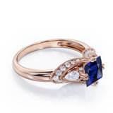 Vintage Eight Prongs 1.30 Carat Princess Cut Sapphire And Diamond Marquise Framed Beaded Engagement Ring In Rose Gold
