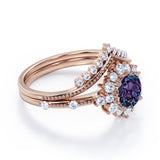 Tiara 1.40 Ct Round Lab Alexandrite Vintage Bridal Set