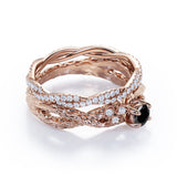 Affordable Antique Artdeco 1.10 Carat Round Lab Black Diamond Halo Wedding Ring Set in Rose Gold