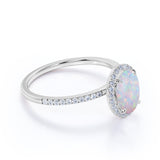 Halo 1.50 Ct Oval Cut Lab Created Opal Engagement Ring