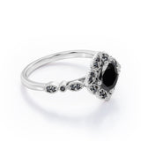 1.5 ct Round Lab Black Diamond Vintage Flower Engagement Ring