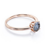 Minimalist 4 Prong Basket .50 Carat Round Cut Natural Black Salt and Pepper Diamond Solitaire Engagement Ring in White Gold for Her