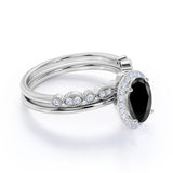 Vintage design 1.50 Carat Oval cut Lab Black Diamond Wedding Set for Women in White Gold