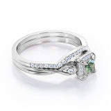 Infinity 0.85 TCW Princess Moss Agate Split Shank Bridal Set