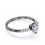 Classic Dainty Band 0.55 carat Heart Moissanite and Diamond Engagement Ring in White Gold
