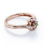 Whirly Gemstone 0.55 carat Round Green Moss Agate and Moissanites Artistic Engagement Ring in White Gold