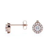 6 Prong Bezel 1.10 Carat Round Cut Certified Moissanite and Diamond Halo Studs - Bridal Earrings