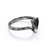 1 carat tear drop cut Black Diamond V shaped style engagement ring in white gold