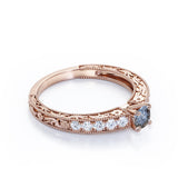 0.40 Ct Round Cut Salt and Pepper Diamond Floral Engagement Ring