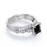 1.25 Carat Princess cut Lab Black Diamond Wedding Ring Set in Rose Gold