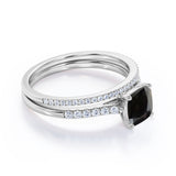 Perfect 1.50 Carat Princess cut Lab Black Diamond Bridal Ring Set in Rose Gold