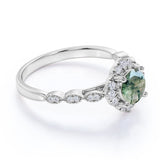 Vintage Floral 1.5 Ct Round Green Moss Agate Engagement Ring