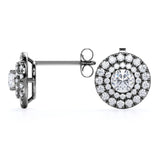 Claw Set 1.20 Carat Round Certified Moissanite and Diamond Double Halo Pave Studs - Wedding Earrings in Rose Gold