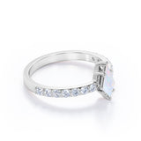 Geometric 1.25 carat Kite Shaped Precious Fire Opal And Diamond Six Prong Half Eternity Engagement Ring In Black Gold