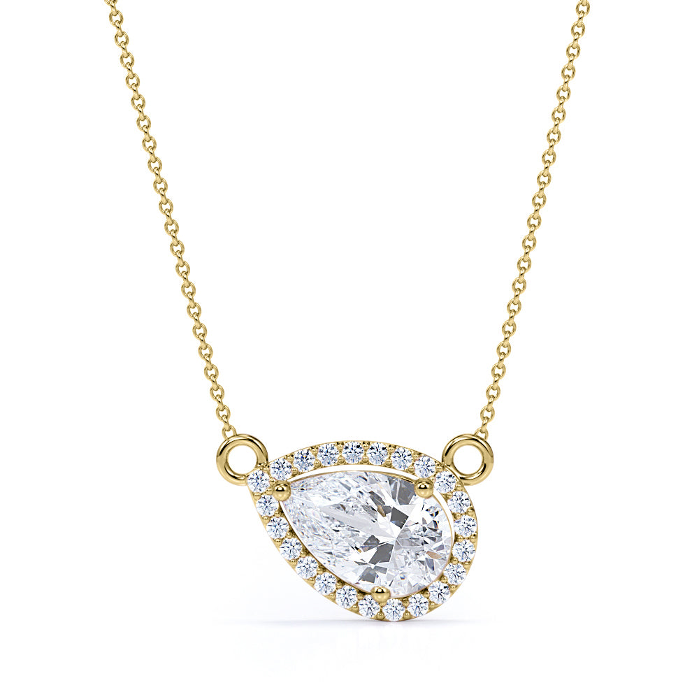 Halo 1.1 carat Pea Moissanite Pendant with Necklace in 18k Rose Gold Over Silver