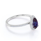 1.50 Ct Pear Lab Alexandrite Semi Eternity Engagement Ring