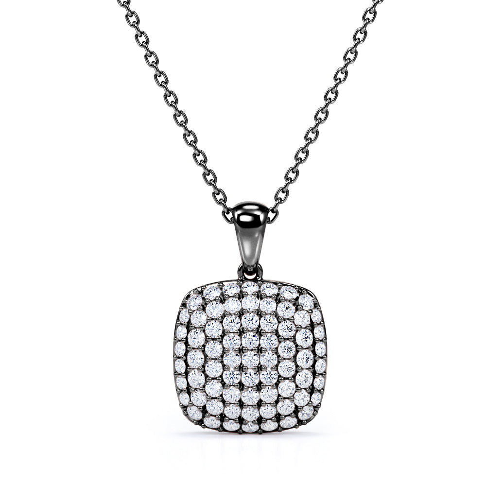 Clustered Cushion Pendant 0.5 carat Round Moissanite/ Diamond Necklace in 18k Rose Gold Over Silver