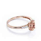 1.50 Carat oval cut Morganite and Diamond Engagement Ring in 10k White Gold