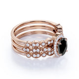 Bestselling 2 Carat Oval cut Lab Black Diamond Trio Wedding Ring Set in White Gold