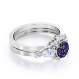 Affordable 1.45 Carat Round Cut Lab Created Alexandrite  And Diamond  Five Stone Wedding Ring Set In White Gold