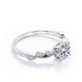 1.25 ct Round Cut Moissanite Milgrain Engagement Ring