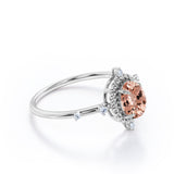 1.25 Carat Oval Cut Peach Morganite and Diamond Engagement Ring in 10k White Gold Handmade Ring