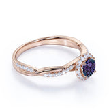 Simple Halo 1.50 Carat Round Cut Created Alexandrite and Diamond Infinity Pave Engagement Ring