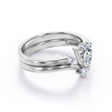 1 Carat Teardrop Moissanite V Shaped Wedding Ring Set