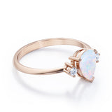 Trilogy 1.10 Carat Tear Drop Genuine Opal And Diamond Three Stone Engagement Ring In White Gold