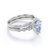 1.65 ct Pear Aquamarine Art Deco Infinity Wedding Ring Set