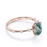 Tapered 0.6 Ct Oval Green Moss Agate Engagement Ring