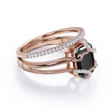 1.75 ct Emerald Lab Black Diamond V Shank Bridal Set