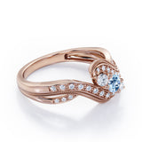 Double Milgrain Curve Infinity 0.7 carat Round Aquamarine and Moissanites Engagement Ring in White Gold