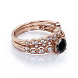Bestselling 1.50 Carat Wedding Ring Set with Lab Black Diamond for Women in Rose Gold