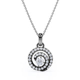 Unusual Circle French Pave 1.25 Carat Round Certified Moissanite and Diamond Journey Pendant Necklace in White Gold