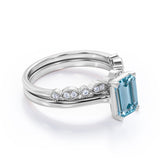 Bestselling 1.25 Carat emerald cut Aquamarine and Diamond Wedding Ring Set in White Gold