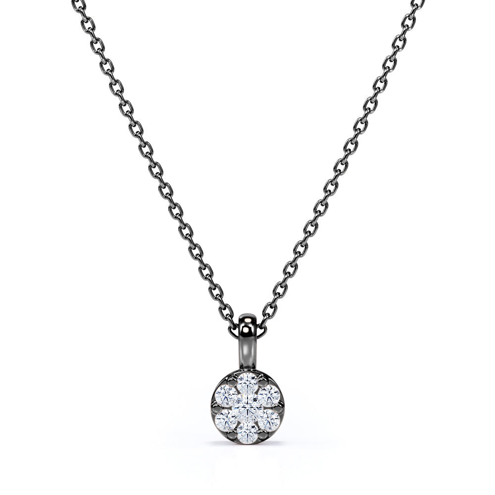 Minimal Frozen Floral 0.15 carat Round Moissanite and Diamond Pendant Necklace in 18k Rose Gold Over Silver