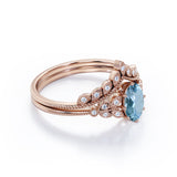 Bestselling 1.50 Carat oval cut Aquamarine and Diamond Wedding Ring Set in White Gold