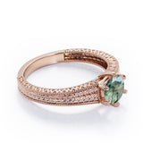 Vintage Bowtie Filigree 1 carat Round Moss Green Agate Solitaire Engagement Ring in Rose Gold