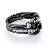 Twisted Tension - Prong 1 TCW Round Brilliant Cut Black Diamond - Flush Channel Wedding Set in White Gold