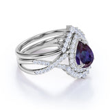 Infinity 2 Ct Pear Lab Alexandrite Pave Bridal Set