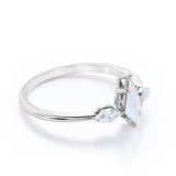 Trillion Six Prong 1.15 Carat Kite Shaped Natural Opal And Diamond Three Stone Basket Set Engagement Ring In Rose Gold