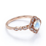Flower 1.1 ct Round Moonstone Engagement Ring
