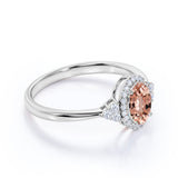 Four Prong 1.15 Carat Oval Cut Morganite and Six Stone Diamond Engagement Ring in Rose Gold