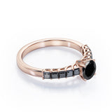 Shared Prong - 1.35 TCW Round Brilliant Cut Lab Created Black Diamond - Milgrain Bezel Engagement Ring in White Gold